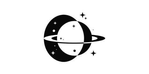 Wall Mural - planet logo design with negative space style.
