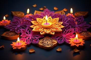 Wall Mural - diwali festival of light candles. Colourful illustration