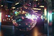 Shining disco ball in club setting: dazzling decorations. Artwork. Generative AI