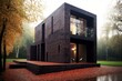 Dark brick cube house. Generative AI