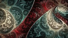 Red And Green And Silver- Gold Background Paisley 