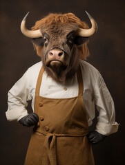 Wall Mural - An Anthropomorphic Bison Dressed Up like a Chef Wearing an Apron