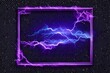 Empty frame decorated with neon purple toxic smoke and lightning discharges isolated on transparent background. Realistic vector illustration of rectangular border glowing in darkness.