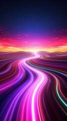 Wall Mural - abstract background with colorful glowing neon moving high speed line and wave and bokeh lights hori