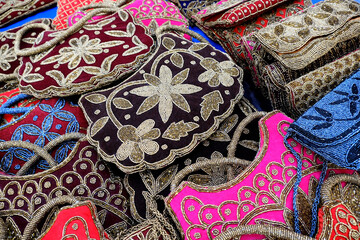 Wall Mural - Colorful handcrafted cotton hand bags for sale in the local market., Pune, India.