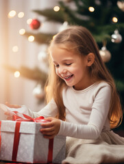 Wall Mural - A child was happy to receive presents at Christmas