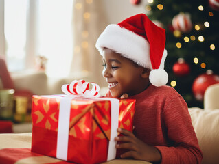 Wall Mural - A child was happy to receive presents at Christmas