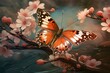 a butterfly perched on a blossom near water. Generative AI