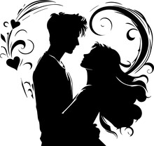 Silhouette Of A Loving Couple In A Heart-shaped Frame Or A Heart Shaped Image In A Valentine's Day Vector On A Transparent Background