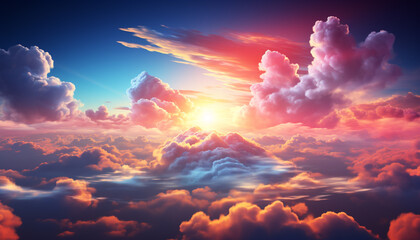 Canvas Print - Vibrant sky, sunset beauty paints nature tranquil horizon generated by AI