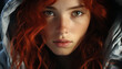 © Stockgiu - Young redhead woman looking at camera with elegance and beauty generated by AI