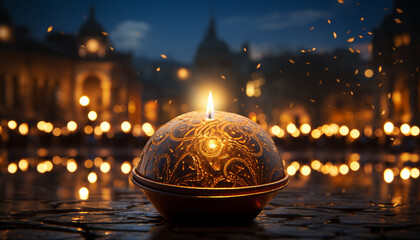 Canvas Print - Glowing candle illuminates night, symbolizing spirituality and celebration generated by AI