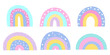 Colorful rainbows set. Hand drawn color arc vector illustration. Cartoon doodle rainbow childish style