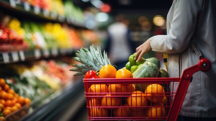 Woman doing grocery shopping at the supermarket.