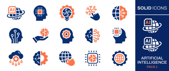 artificial intelligence icon set. collection of machine learning, innovate, connect, network and mor