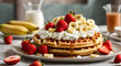 Waffles with fresh strawberry bananas and whipped