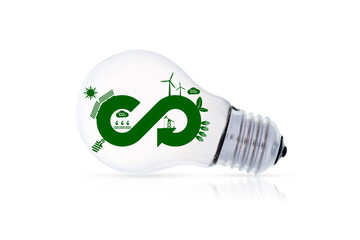 Wall Mural - Circular economy icon of light bulb concept of eternity endless and limitless Circular economy for future business growth.
