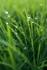 Wall Mural - A natural green grass with water drops background.