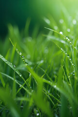 Wall Mural - A natural green grass with water drops background.