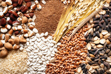 Assorted Different Types Of Beans And Cereals Grains. Set Of Indispensable Sources Of Protein For A Healthy Lifestyle. Quality Food. Healthy Eating Concept.