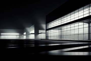 Wall Mural - A black and white photo of a building at night. Generative AI.