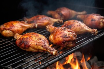 Poster - drumsticks on barbecue grill with smoke rising