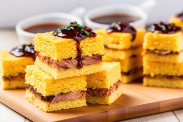 Sticker - bbq cornbread cut and stacked like sandwiches