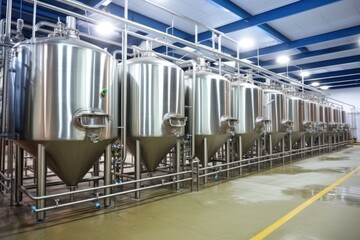 Wall Mural - rows of pasteurization tanks under factory ceiling