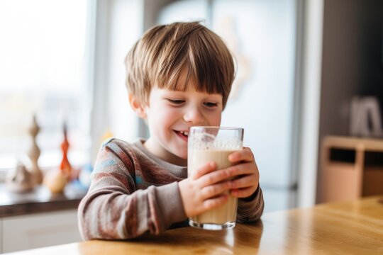 child drinking a walnut and banana smoothie