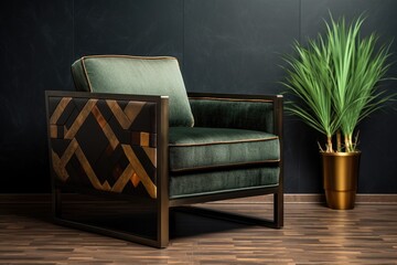 Poster - art deco armchair with geometric upholstery in a minimalist room setting