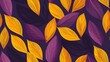 Generative AI : Creative minimalist hand draw Abstract art seamless pattern yellow, orange leaves sketch on purple background.