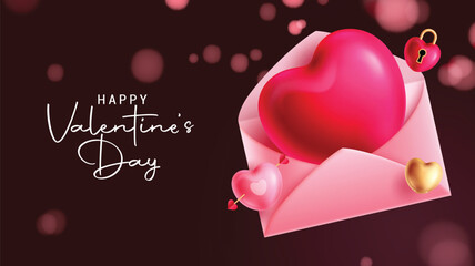 Wall Mural - valentine's day love letter card vector design. happy valentine's day greeting card with envelope lo