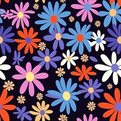 Wall Mural - Generative AI : floral seamless pattern. Contemporary fun psychedelic daisies background.