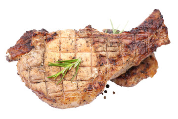 Wall Mural - Grilled pork ribs with vegetables isolated