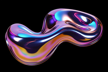 Bold holographic liquid metal shape isolated. Iridescent wavy melted chrome substance. Ai generated