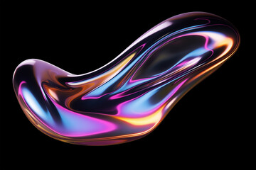 Poster - holographic wavy liquid metal 3d shape isolated. colorful melted fluid substance. ai generated