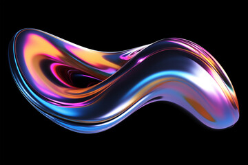 Wall Mural - bold holographic liquid metal shape isolated. iridescent wavy melted chrome substance. ai generated