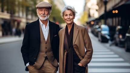 Poster - A man and a woman standing on a city street