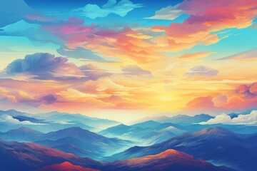 Poster - Autumn sunrise with a cloudy sky over the mountains; An abstract, colorful, and peaceful sky background