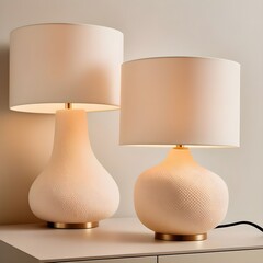 Wall Mural - Bedside table lamps with textured ceramic bases, casting a warm, ambient glow.
