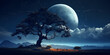 Fantasy landscape with big tree and full moon night background a majestic tree against a moonlit background AI Generative  