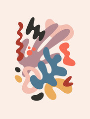 Fototapete - Modern abstract shapes, poster design. Trendy interior wall art. Contemporary background with creative fluid elements pattern. Organic natural composition with blobs, blots. Flat vector illustration