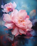 Fototapeta Kwiaty - Peony Flowers Abstract Poster Background in Abstract Oil Acrylic Painting  Style