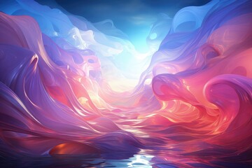 Wall Mural - an abstract wallpaper depicting a futuristic valley bathed in neon colors against a black background