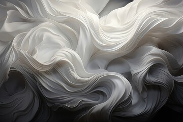 Wall Mural - an abstract wallpaper featuring undulating waves of white fabric against a black background creates 