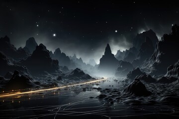 Wall Mural - an abstract wallpaper with a sci-fi, futuristic essence against a black background, creating an othe
