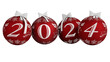 PNG. Trasparente. Illustrazione 3D. Anno nuovo 2024. Capodanno 2024 in numeri e con decorazione natalizia.