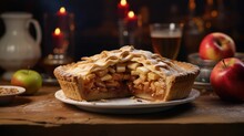 Deliciously Tempting Apple Pie A La Mode With Whipped Cream And Cinnamon-Infused Apples