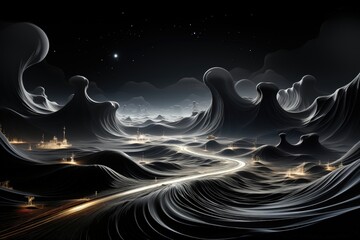 Wall Mural - an abstract sci-fi wallpaper against a black background, creating a visually captivating composition