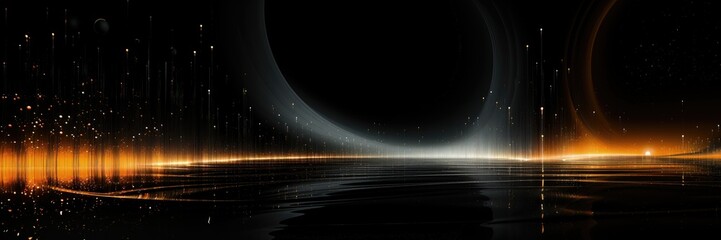 Wall Mural - an abstract wallpaper with a black background, in a wide format, creating a futuristic composition t